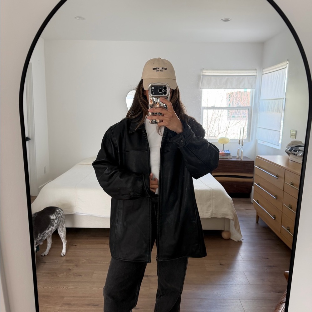 Oversized Vintage Black Leather Jacket